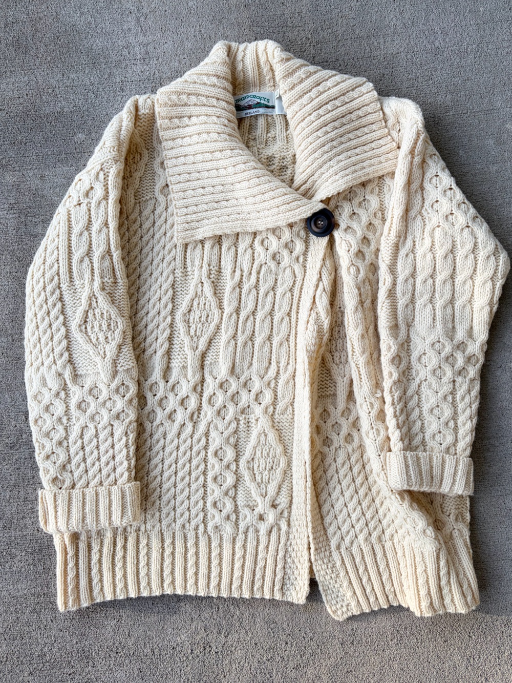 Vintage 90s Aran Craft made in Ireland chunky knit wool cardigan sweater Irish